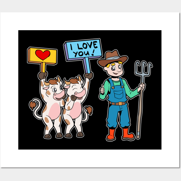 Cows love the farmer - cow farmer Wall Art by Modern Medieval Design